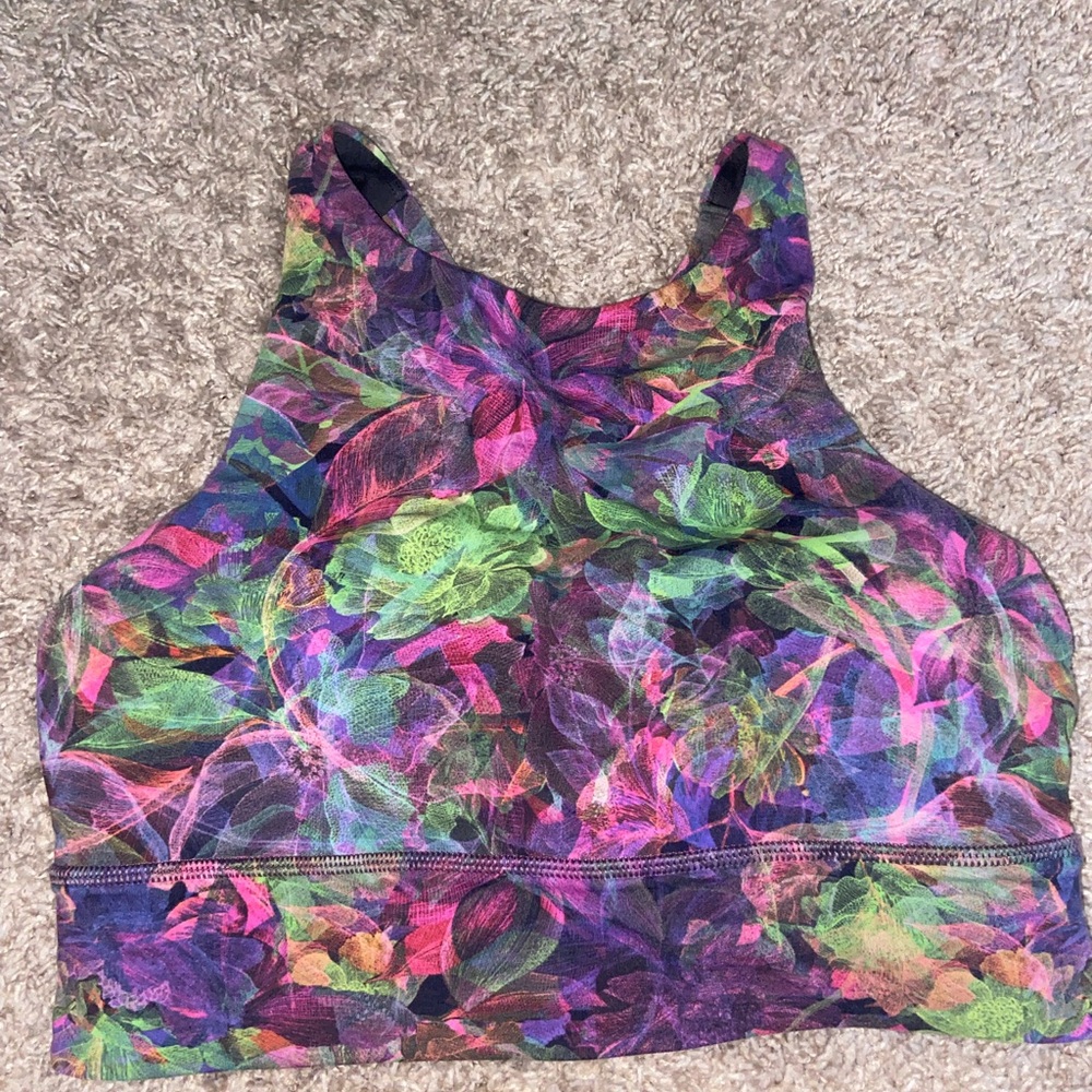 lululemon athletica Floral High-Neck Sports Bra in Purple, Pink, Green